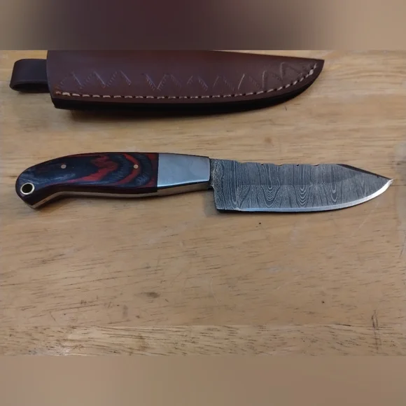 New Men's Handmade Damascus Steel Knife w/ Sheath | Hunting Camping Fixed Blade - Picture 5 of 11